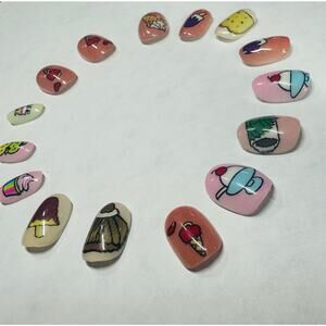 HAND CRAFTED NAIL SET OF 15 GLUE OR PRESS ON SIZE SMALL FOOD THEME